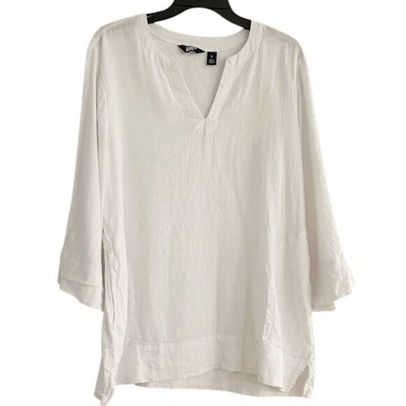 Lands’ End White Linen Blend V Neck Tunic Top Size Large - Picture 1 of 8